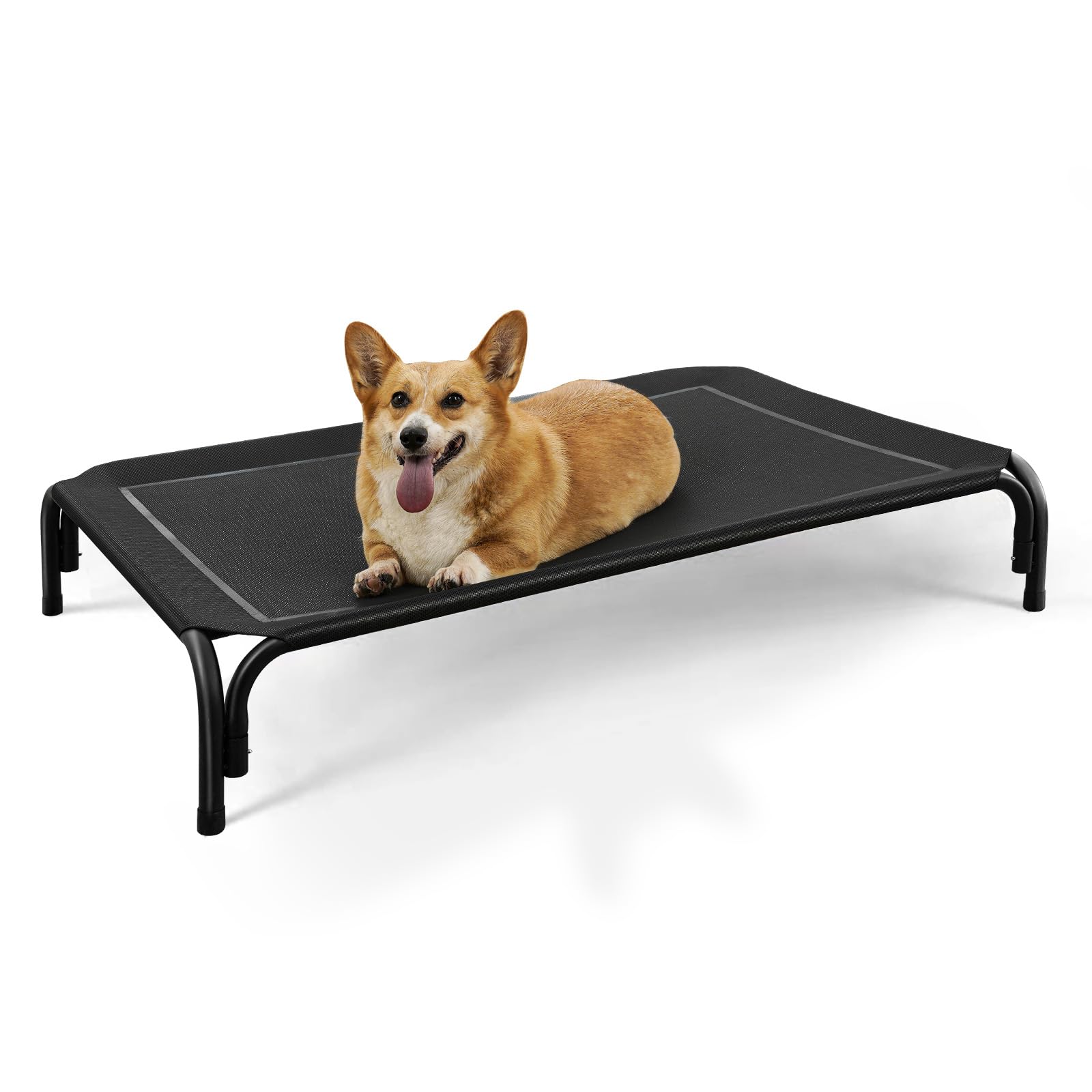 DOPEDIO Raised Dog Bed Black M Size Cooling Breathable Elevated Pet Bed Outdoor for Travel and Garden