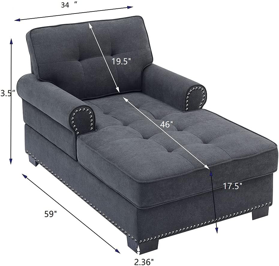 BEEY Chaise Lounge Chair 59" Modern Chaise Lounge Indoor Upholstered Chaise Sofa Chair Recliner Lounge Sleeper Chair for Bedroom Living Room Chaise Lounge,Deep Grey : Home & Kitchen