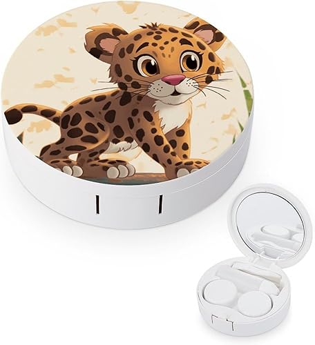 Estuche para lentes de contacto, estuche de viaje con estampado de guepardo, caja de contacto con solución de espejo, aplicador de botellas, kit de