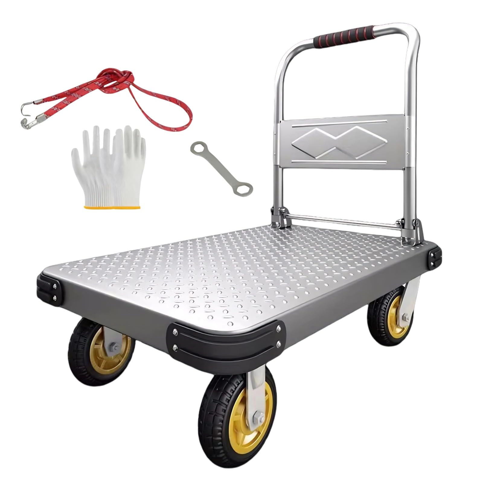 500kg Carro de Plataforma Resistente, Plataforma Rodante de Acero, Carretilla de Mano Plegable con Plataforma de Trabajo de 90x60 cm para Carga y Almacenamiento