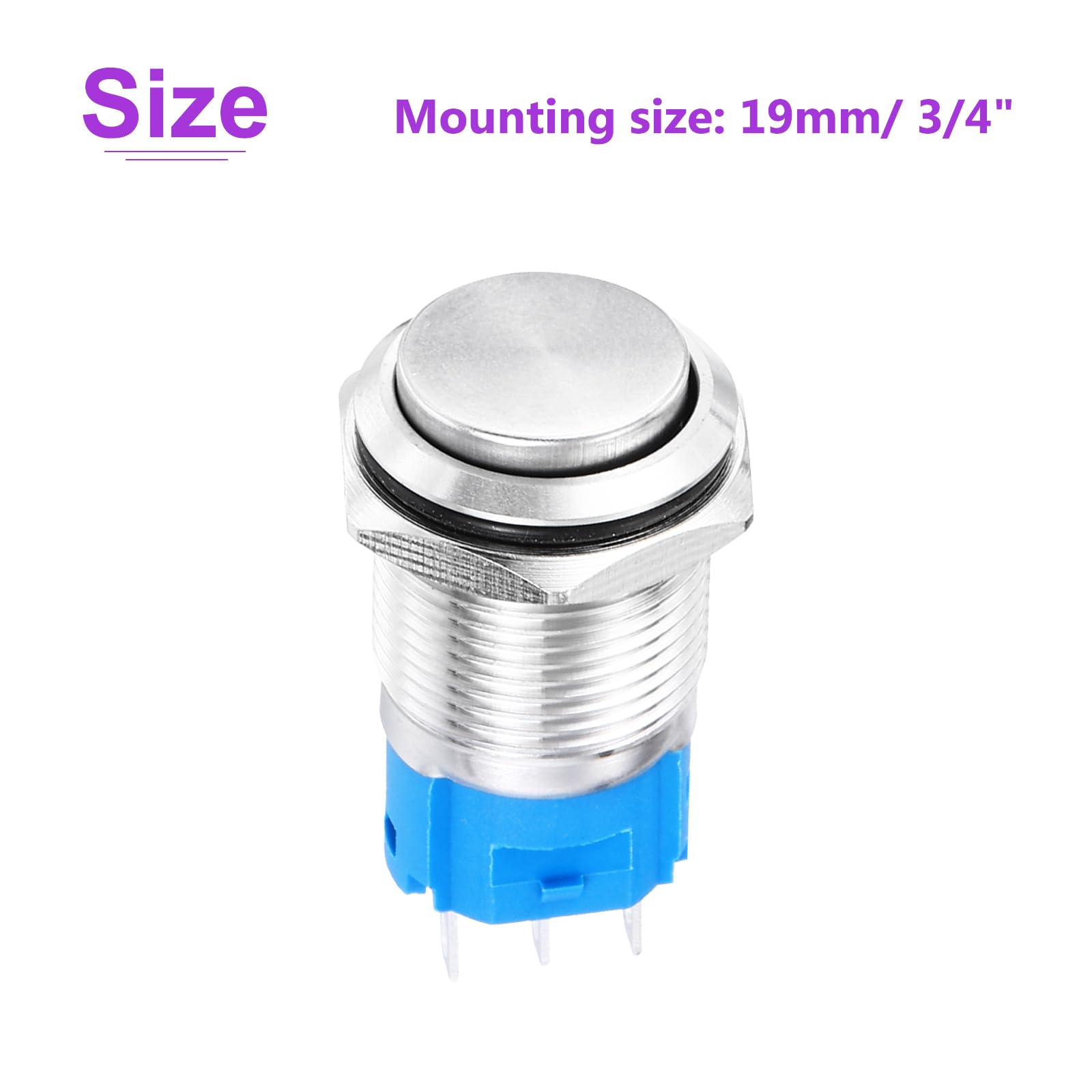 DMiotech 19mm / 3/4" Stainless Steel Momentary Push Buttons Switch Domed Head 5A 0-250V Silver Shell with Welding Foot 1NO1NC 2Pcs - Image 4