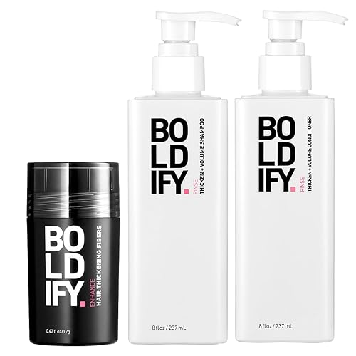 Boldify Fibra capilar + champú + acondicionador: paquete de espesar y crecer para hombres y mujeres (negro)