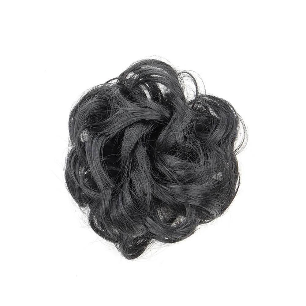 QRSTUVXZY 1PCS Messy Hair Bun Scrunchies Extension Curly Wavy Synthetic Chignon Hairpieces for Women(Black Brown)