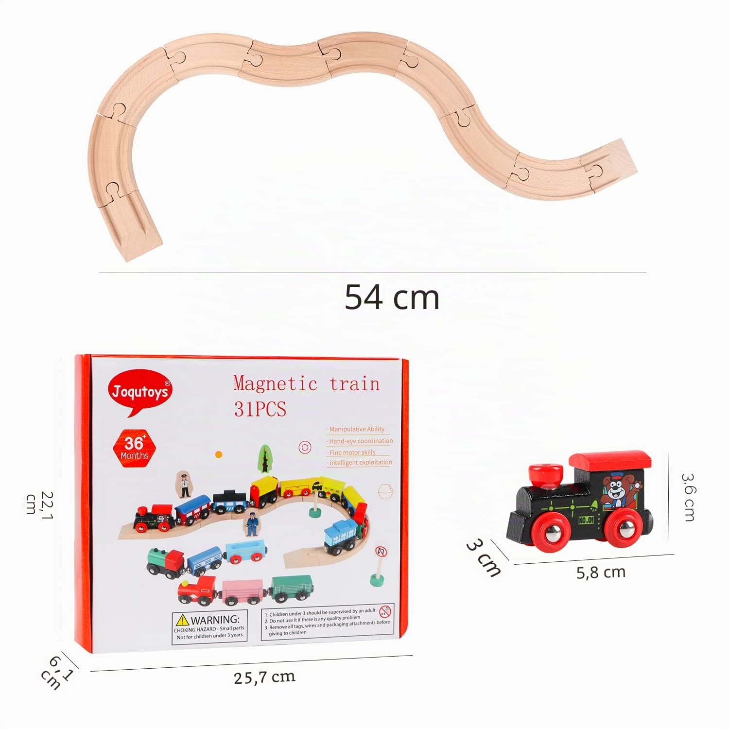 Jacootoys Set di vagoni ferroviari magnetici in legno, 15 auto, 10 binari, con custodia, per bambini piccoli, compatibile con set di binari ferroviari delle marche principali
