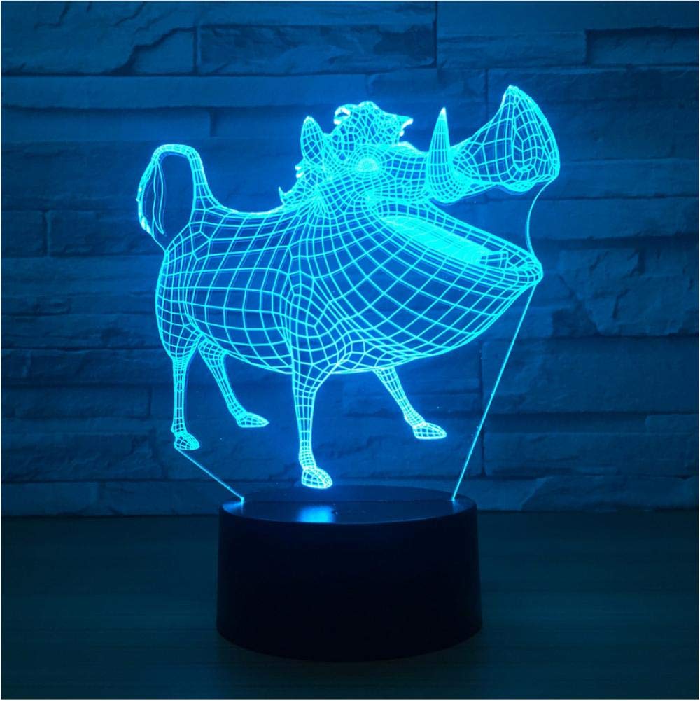 Wild Boar 7 Color Lamp 3D Visual Led Night Lights for Kids Touch USB Table Lampara Lampe Baby Sleeping Nightlight