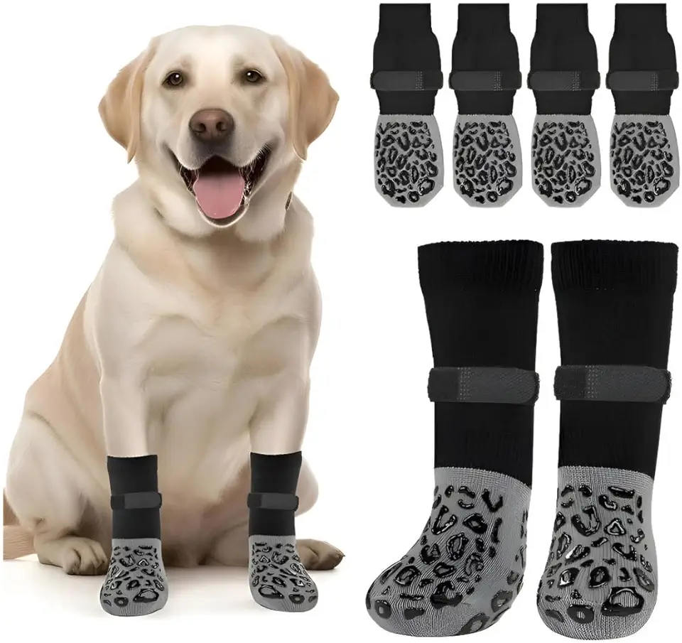 4 Meias Antiderrapantes Com Partículas Antiderrapantes Anti Lambida Para Cachorro Antirrisco Inverno (Preto) (PP)