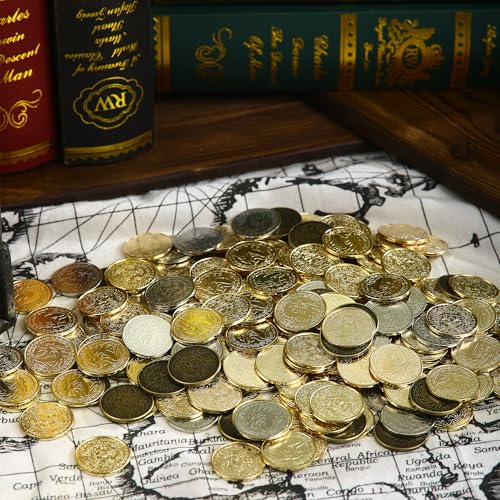 Image of metal coins pirate treasure for dnd props gifts fantasy fake gold | Metal Pirate Coins Treasure Chest Pack of 100 Perfect for D&D and Other Board Games Props Treasure Fake Gold and Gifts