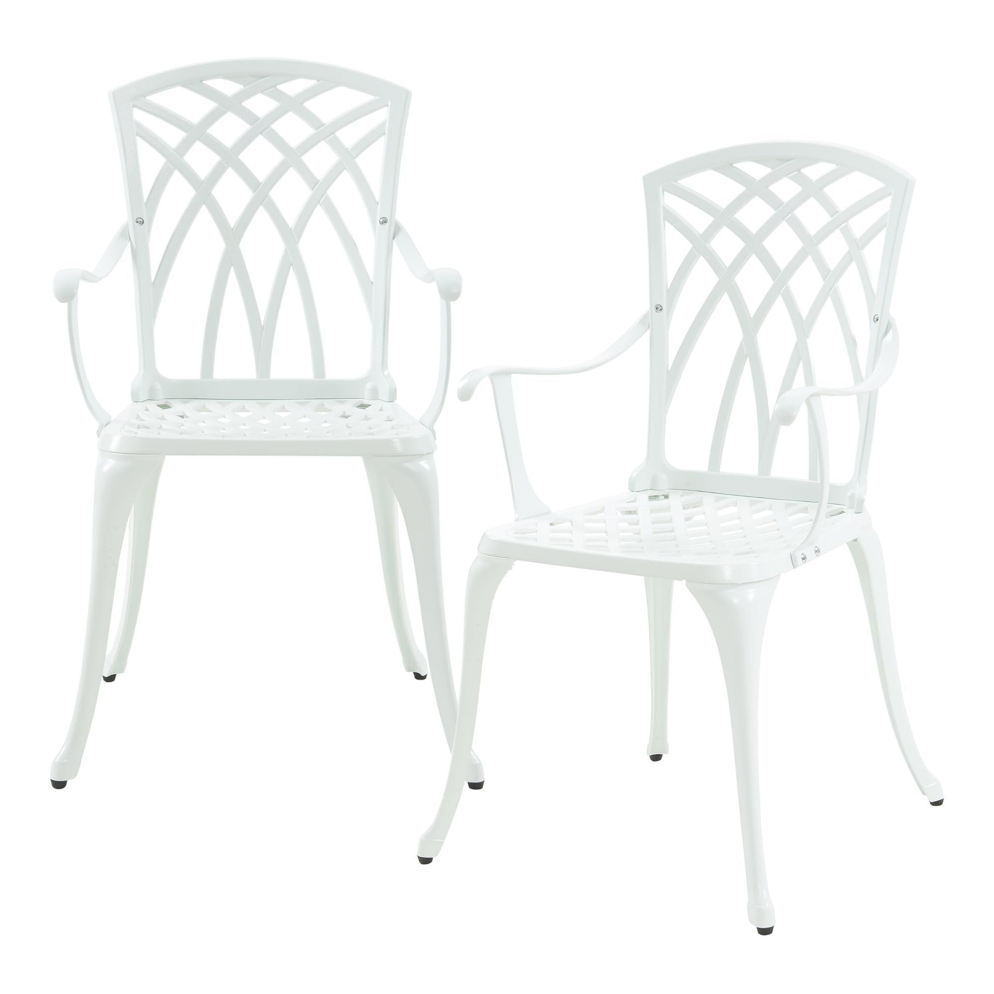 casa.pro Set da Bistrot in Alluminio Pressofuso con 2 Sedie con Braccioli e Tavolo Rotondo Motivo Intrecciato Ideale per Giardino Balcone Caffetterie - Bianco
