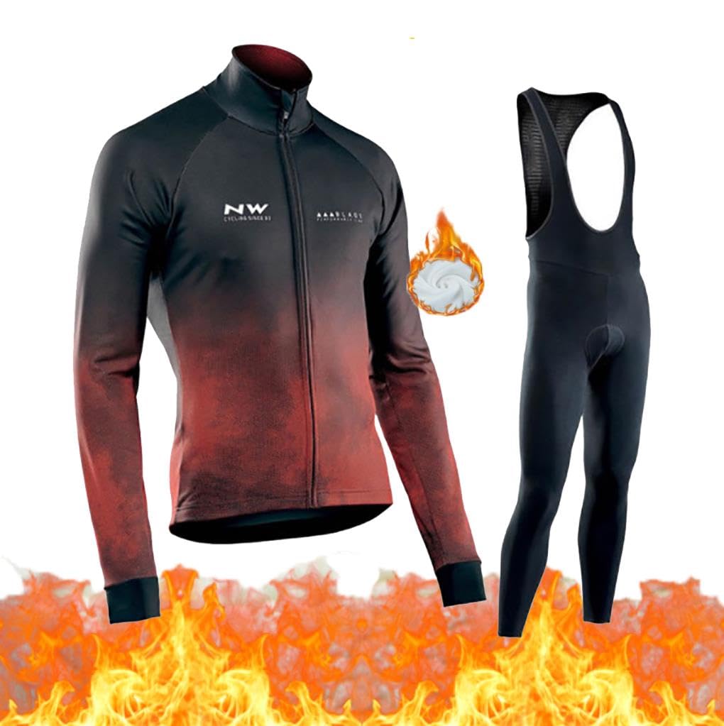 Moxilyn Conjunto Jersey De Ciclismo,Polar Térmico De Invierno Manga Larga,Ropa De Ciclismo,Top De Manga Larga y Pantalones Largos De Johns,Set De Ciclismo Caliente,Cálido ya prueba de viento