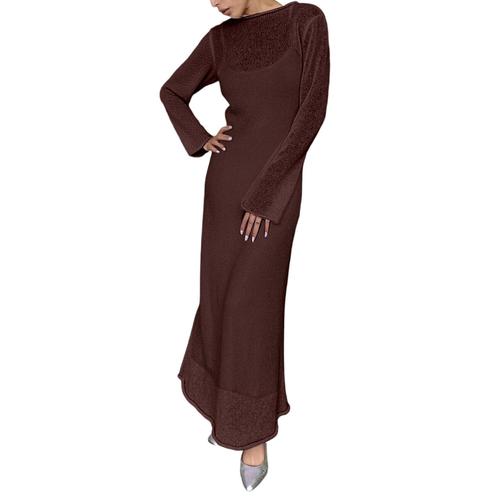 Long Sweater Dress For Women 2 Piece Outfits Fall Fashion Ribbed Knit Coverups Suit Slim Fit Pullover Outerwear