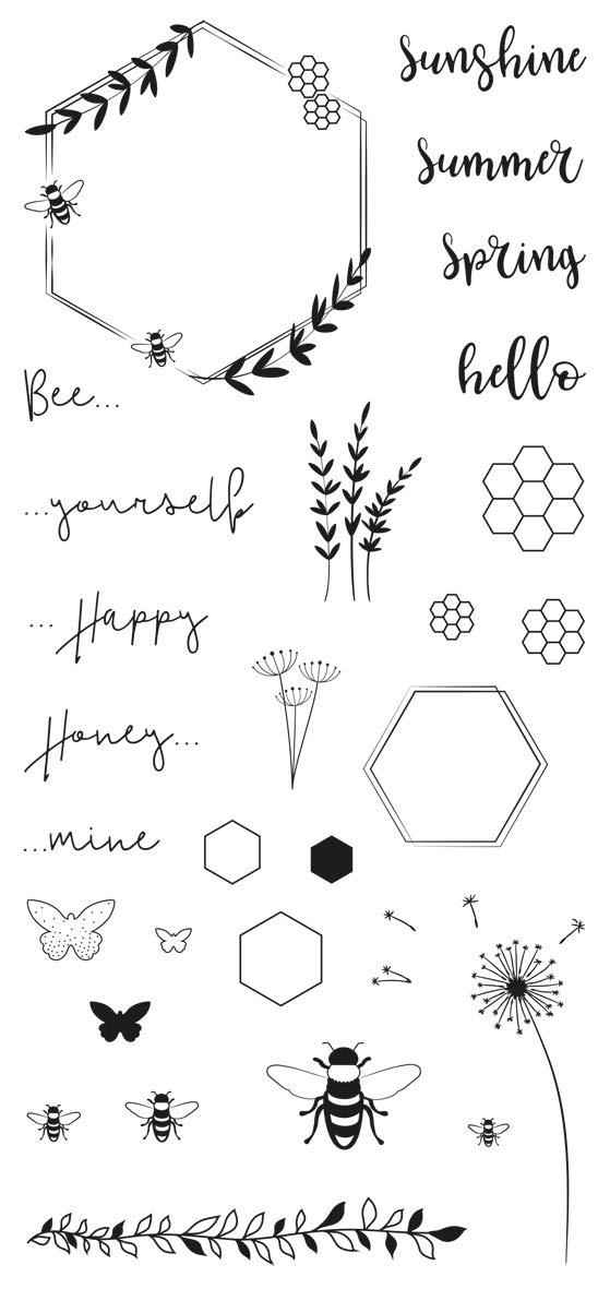 Rayher Sb-Btl. 1 Sheet 50240000 Set Of 28 Clear Silicone Stamps For Card Making And Crafting, Assorted Flower, Bee, Butterfly, And Summer Designs, 97 X 205 Mm