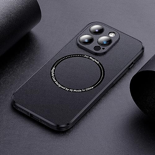 Coque magnétique iPhone 12 Pro étui cuir noir pour chargeur sans fil