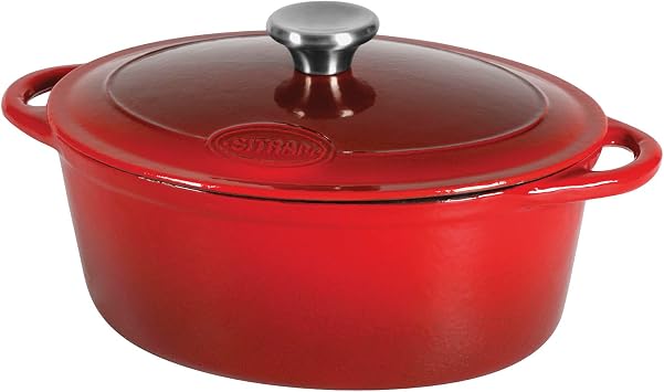 Sitram Tradifonte 717175 Oval Casserole Dish Cast Steel Enamelled 6.5 Litres Length 33 cm Red Exterior White Interior Stainless Steel Cap All Heat Sources Including Induction and Oven