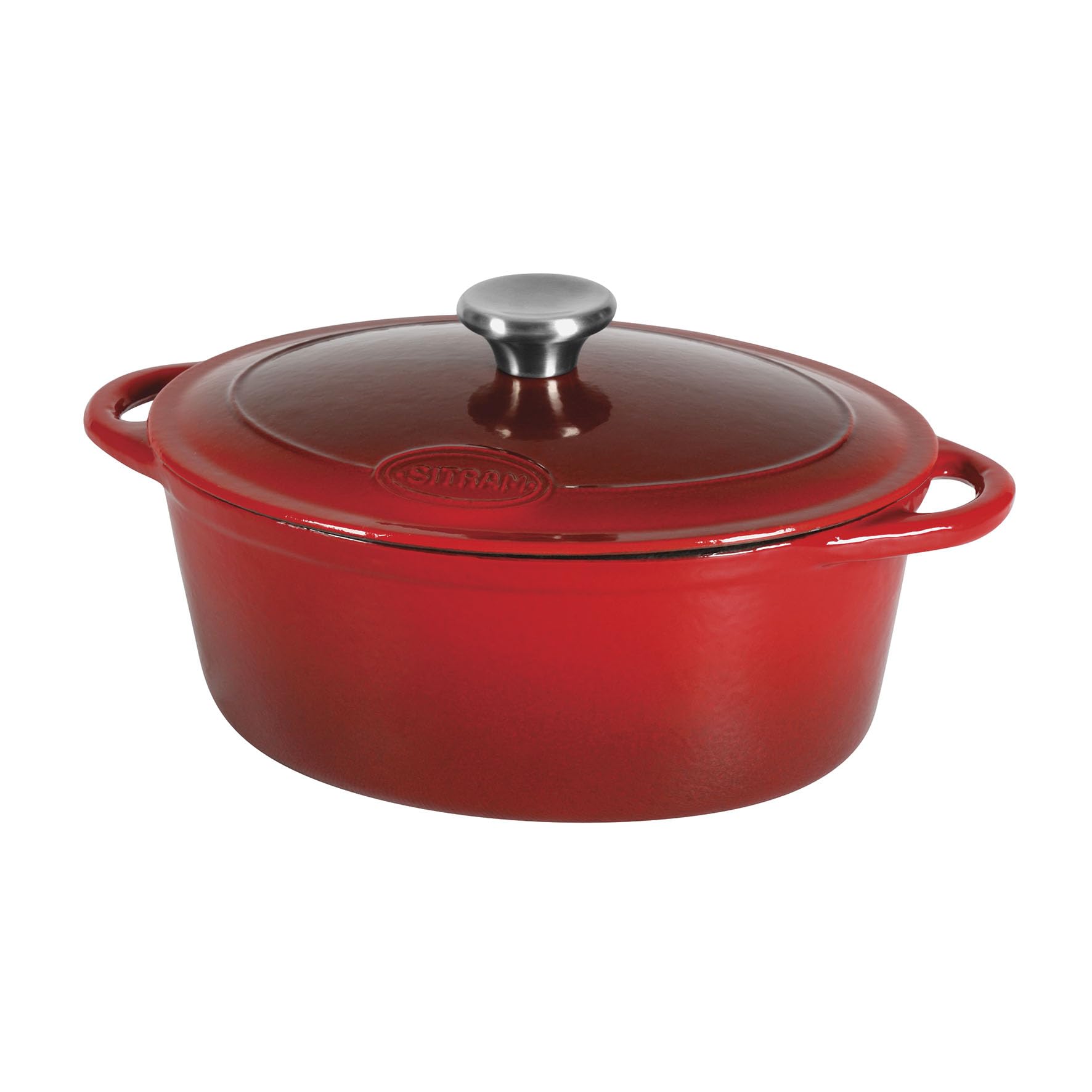 Sitram 717175 Cocotte Ovale en Fonte d’Acier Émaillée 6,5 L (33 cm) – Intérieur Émail Blanc Crème & Extérieur Rouge – Cuisson Mijotée Traditionnelle – Tous Feux Dont Induction et Four
