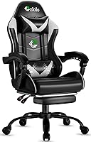 CzloloDirect White Gaming Chair with Footrest, Lumbar Massager, 135° Recline, Headrest & Metal Legs - Ergonomic Racing Gamer Chair