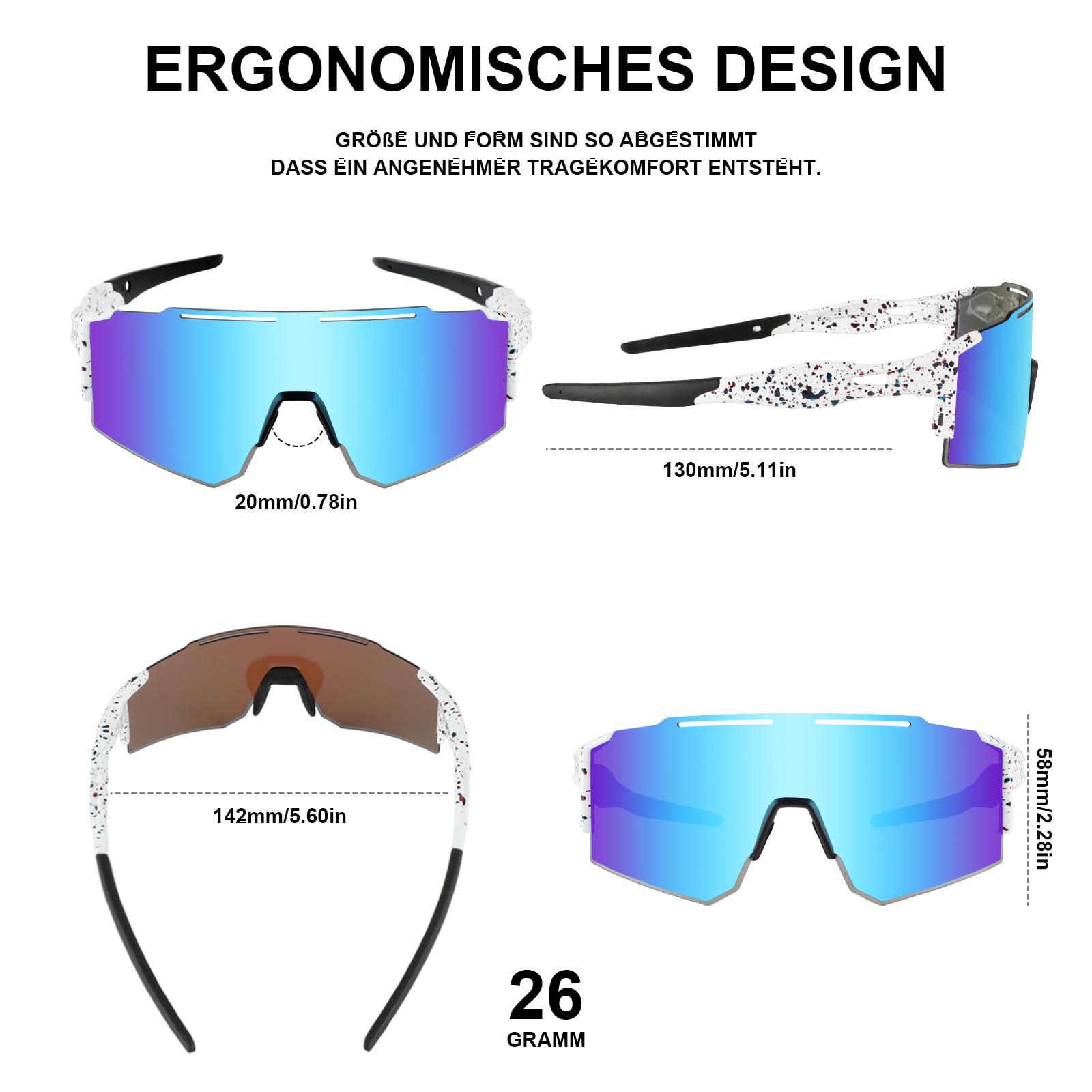 Gafas de sol polarizadas, Gafas Protección UV400 para hombre y mujer, gafas deportivas rápidas para deportes al aire libre, pesca, ciclismo, correr, 1 lente (blanco azul), blanco y azul