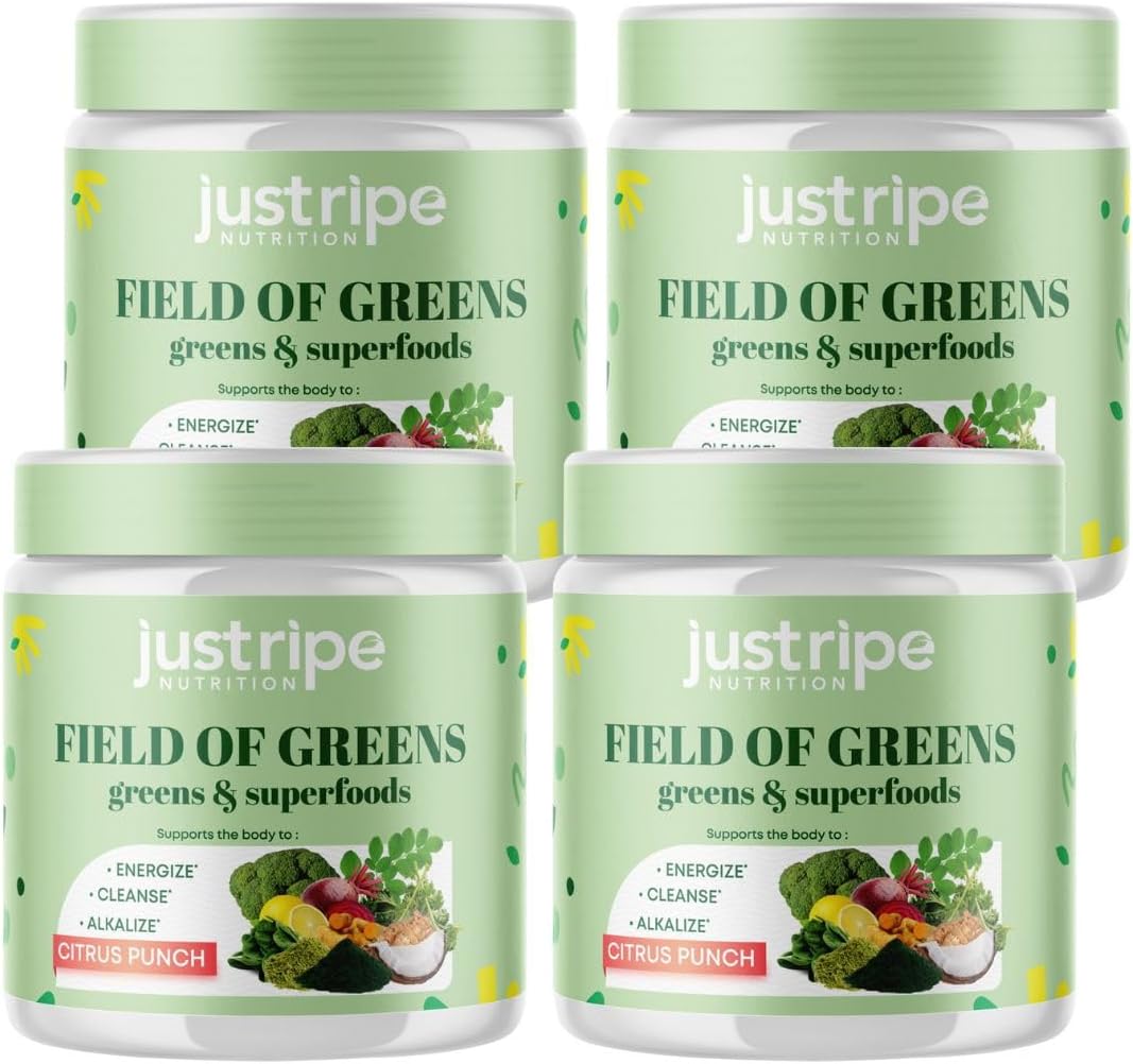 Field of Greens Superfood Powder with Organic Spirulina, Chlorella, Beet Root Powder - Bacillus Coagulans Probiotic, A Plant-Based Mix Supporting Gut Health, Immunity, Bloom into Health, 28 scoops (4)