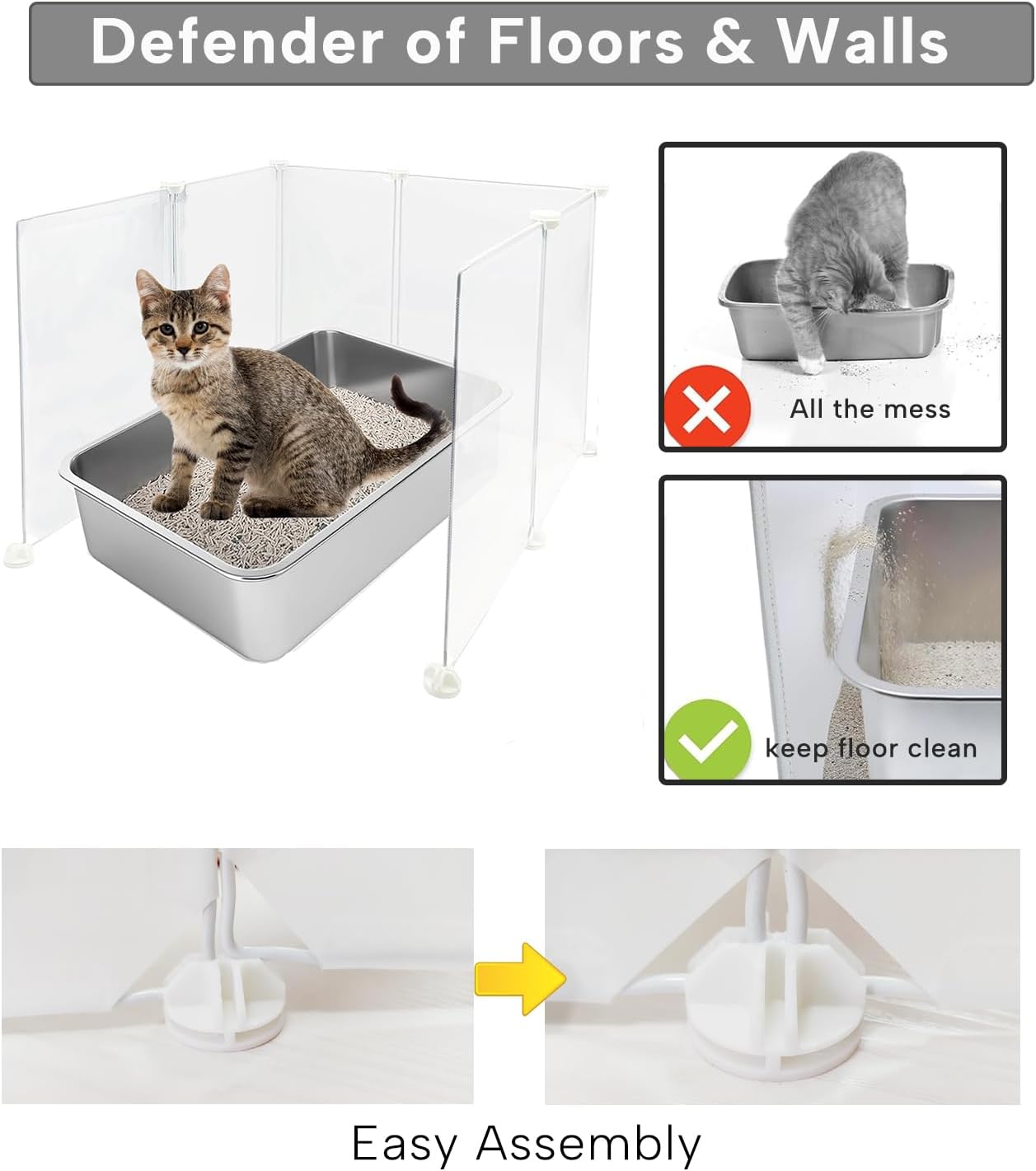 KEYIDE High Wall Cat Litter Box Splash Guard, DIY Cat Litter Pan Siding Kitten Litter Tray Pee Shield Dog Scatter Barrier, 24L x 19W x 16H Keep Floor Clean