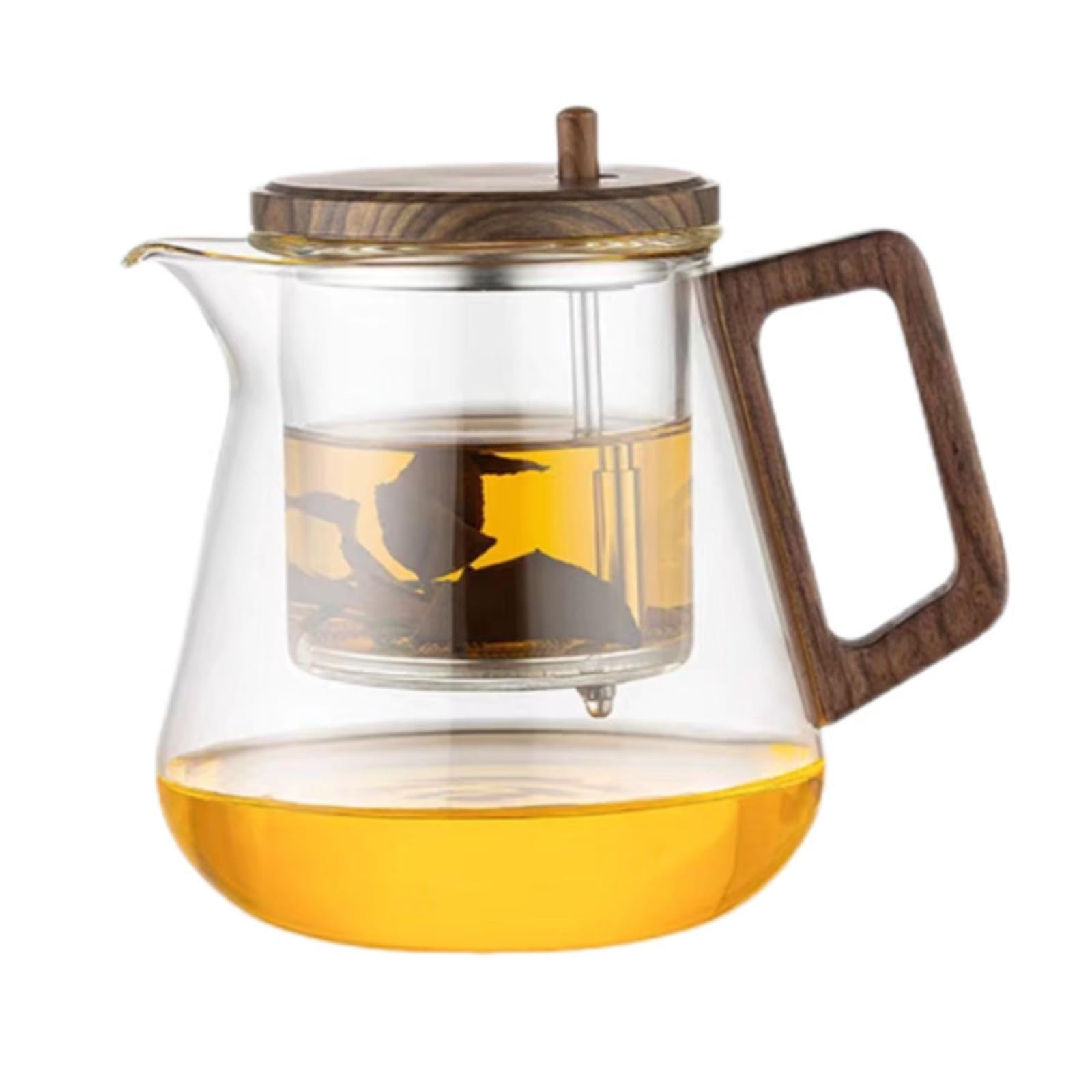 550ml Water Separation Glass Teapot with Wooden Handle, Holzdeckel Teekanne Glas Mit Siebeinsatz Glaskanne KäLtebestäNdiges Und HitzebestäNdiges, Enchantipot Magic Tea Pot(750ml 12 * 7.5 * 7.5cm)