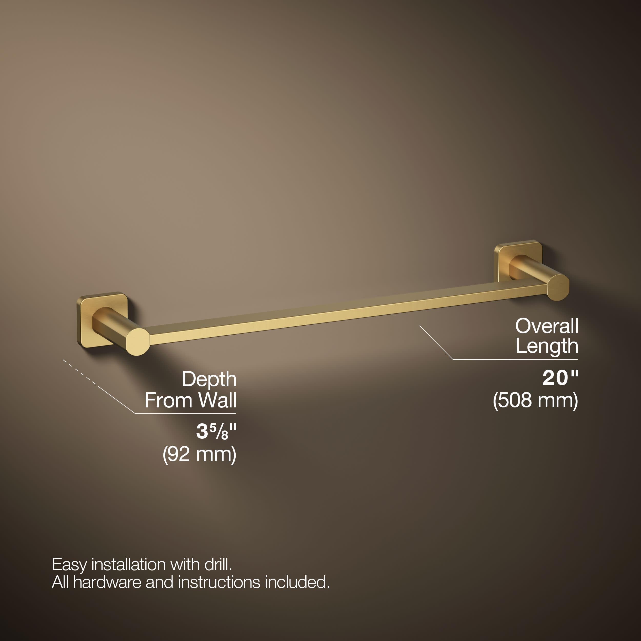Kohler 23524-2MB - Toallero Paralelo de 18 Pulgadas, toallero, Soporte para Toallas, latón Cepillado Vibrante Moderno