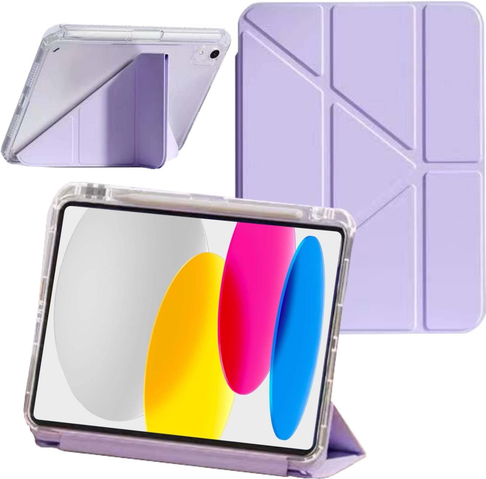 Vurtboly Case Compatible with iPad A16 11th Generation 11"2025/10th Generation 10.9" 2022 with Pencil Holder, 6-in-1 Y-Shaped Trifold Stand Cover, Slim Acrylic Hard Back Protective Cover (Purple)