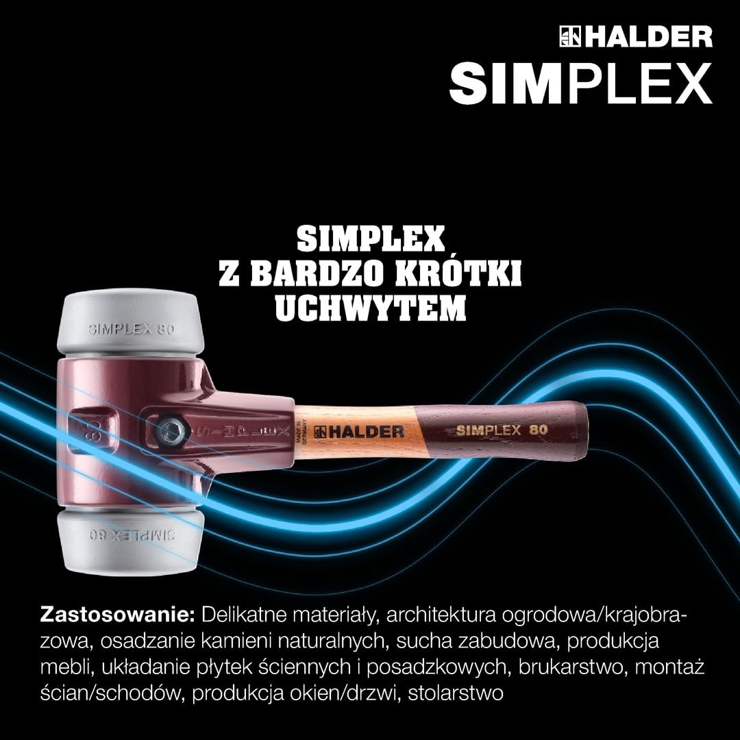 Młotek ochronny SIMPLEX, TPE-mid; z obudową z żeliwa ciągliwego i wysokiej jakości drewnianym trzonkiem | śr. = 80 mm | 3003.082