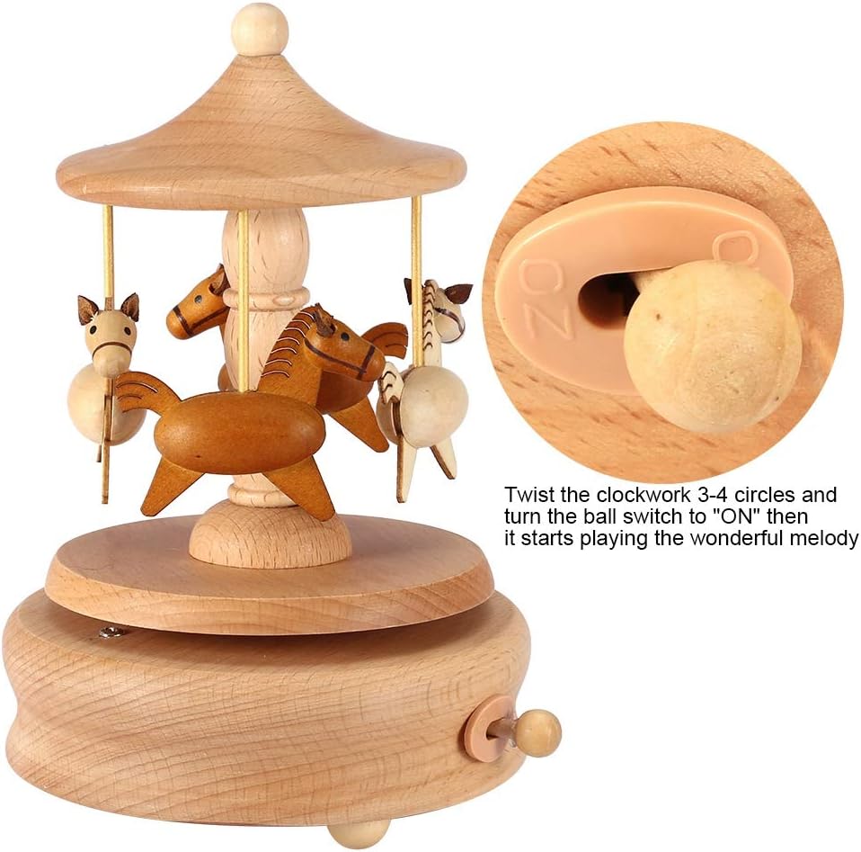 ZPSHYD Carousel Music Box, Vintage Wooden Merry-Go-Round Horse Musical Box Beautiful Turn Horse Shaped Wood Crafts for Birthdays Valentine's Day Christmas Graduations Home Decor - Image 4