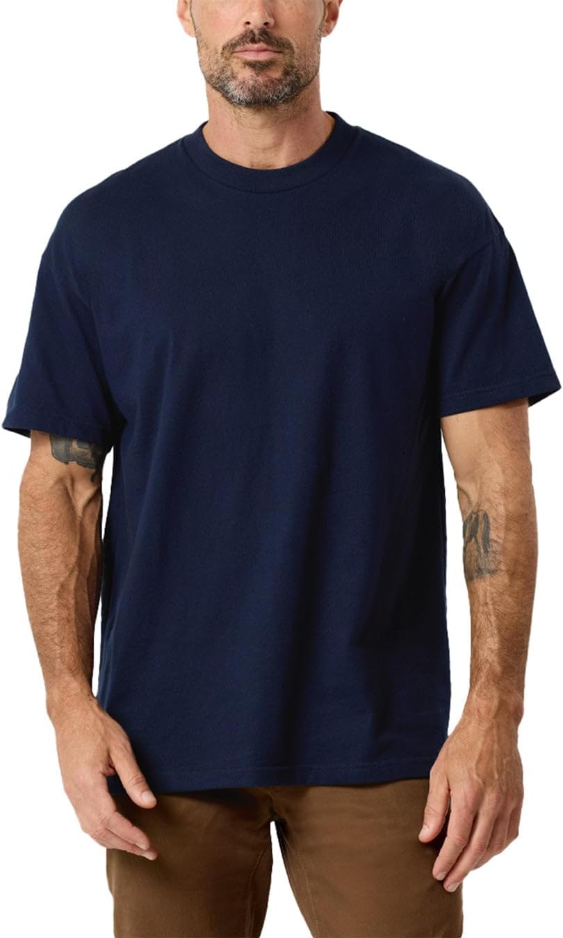 INTO THE AM Men's Heavyweight T Shirts for Men S - 3XL Boxy 100% Cotton Heavy Duty Thick Weight Tshirt
