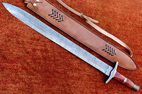 Jnr5060 Handmade Damascus Steel Sword Knife With Sheath 30.50 Inches Long #TOP4