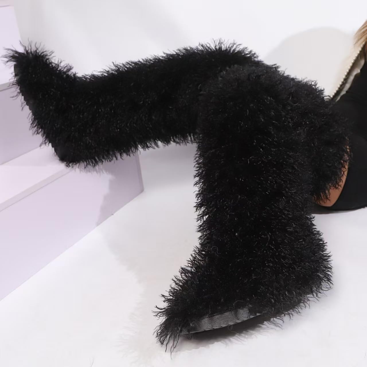 Over the Knee Boots for Women 29 inchs Faux Fur Boots Flat Thigh High Boots - Image 5