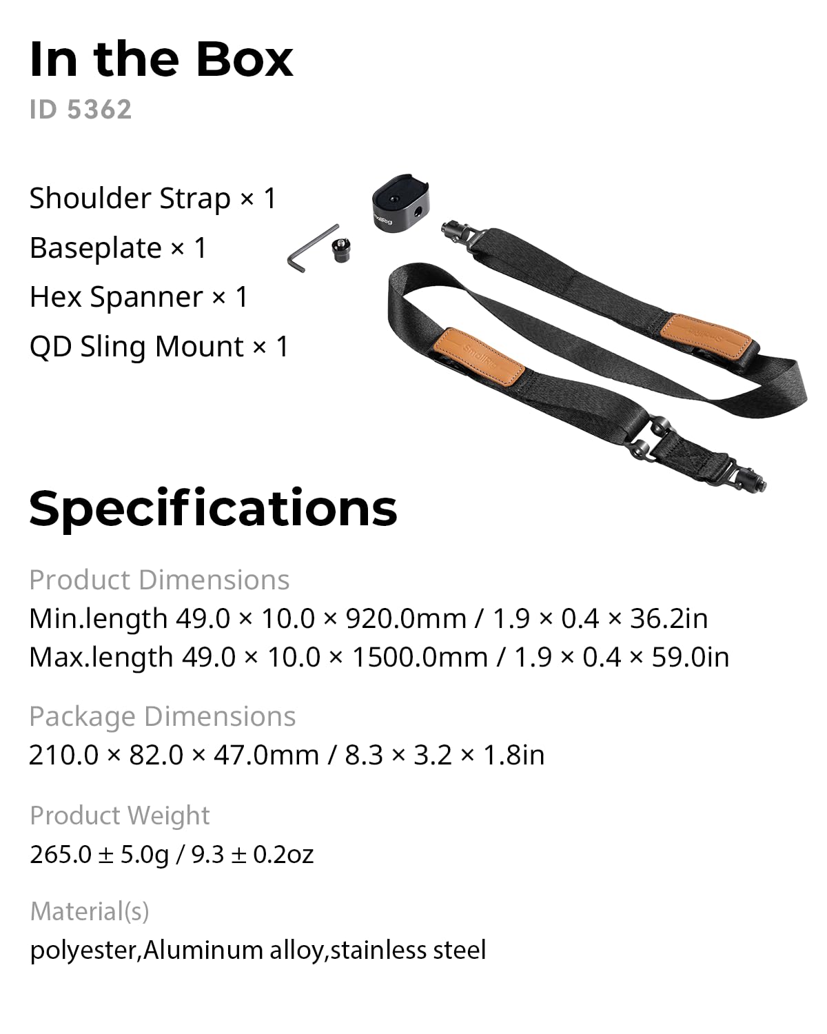 SMALLRIG Gewichtsreduzierender Schultergurt, Sling-Griff für DJI, Gimbal-Gürtel mit Verbesserten QD-Schnallen für RS 4 / RS 4 Pro/RS 4 Mini/RS 3 / RS 3 Pro/RS 3 Mini/RS 2, Schwarz - 5362