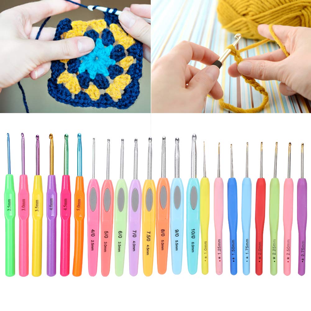 22Pcs/Set Crochet Hook Set, Aluminum Knitting Needles with Soft Handle for Yarn Knitting Crafts Needles