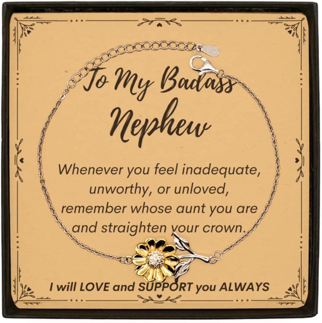 to My Badass Nephew I Will Love and Support You Always Sunflower Bracelet, Mother's Day, Father's Day, for Nephew, Funny Gifts, Valentines, Birthday Gifts for Nephew
