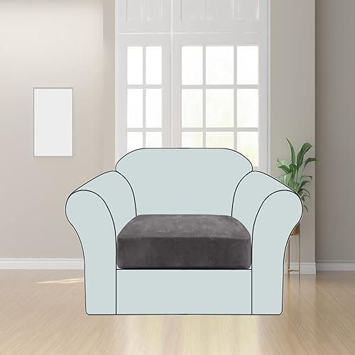 Miniatura 2 de Funda de cojín elástica de terciopelo, funda de felpa para asiento de sofá, protector de muebles antideslizante para sillasofá biplazasofá (1, gris)