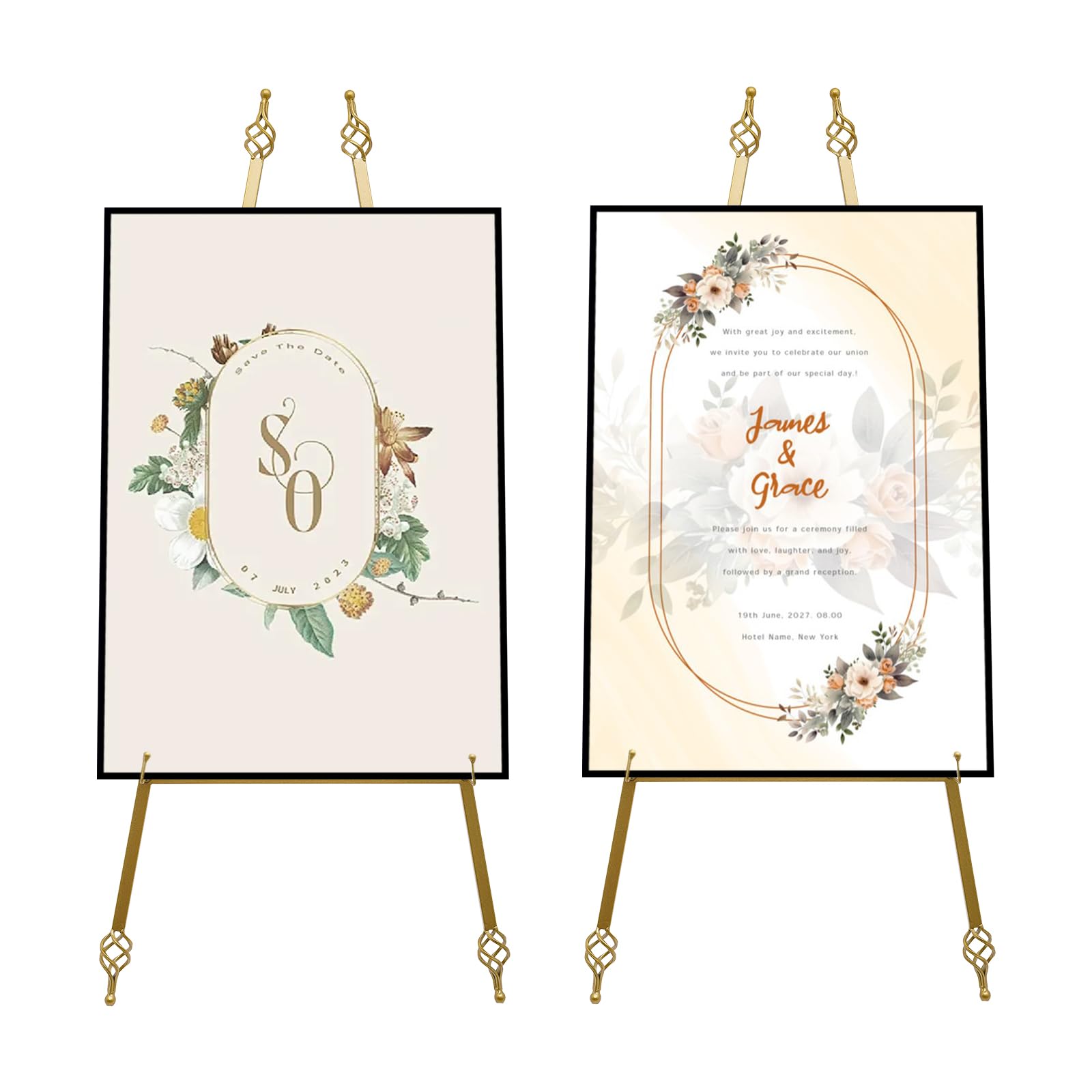 MYUYEE 2 Pack Display Golden Easel Stands, Foldable Floor Exhibition Easel, Height Adjustable Metal Freestanding For Weddings Shops (Size_Name 35.43 * 18.9 Inch)