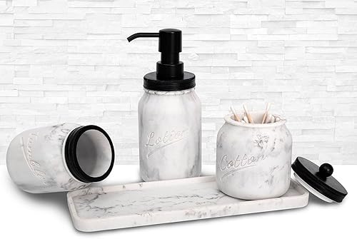 Miniatura 3 de Artfrog Bathroom Accessory Set,Marble Bathroom Accessories,Mason Jar Bathroom Accessory Set, 4 Pcs Bathroom Accessory Set, Marble Look, Include