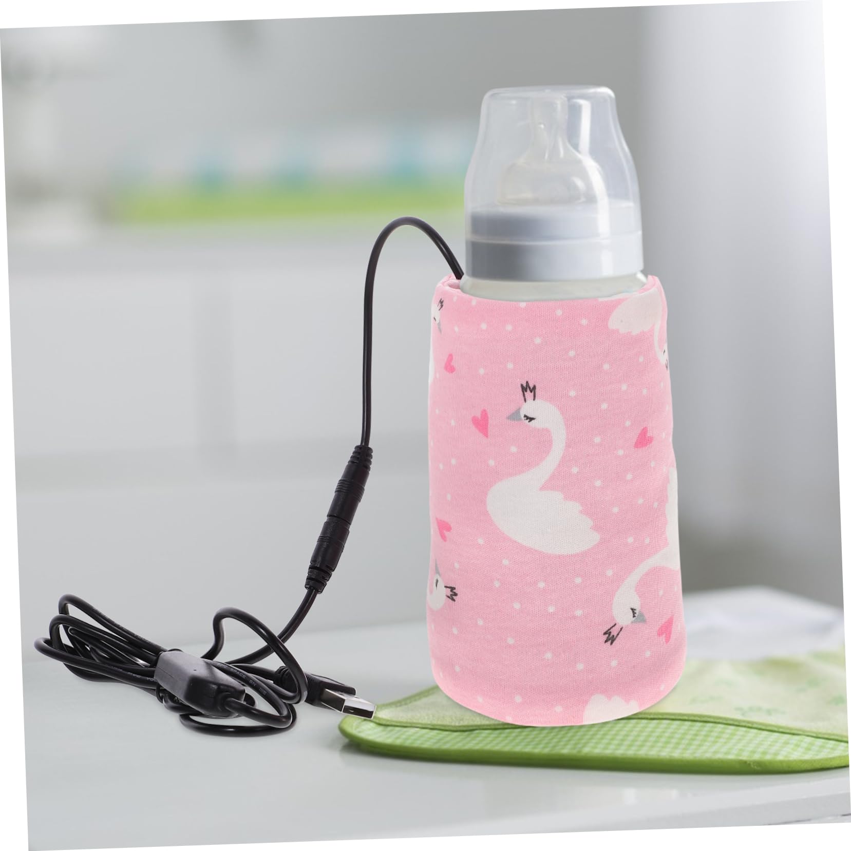 2 Pezzi Copertura isolante bottiglia termico tenere la borsa al caldo scaldabiberon portatile manica calda per biberon coperchio riscaldato per biberon cotone rosa