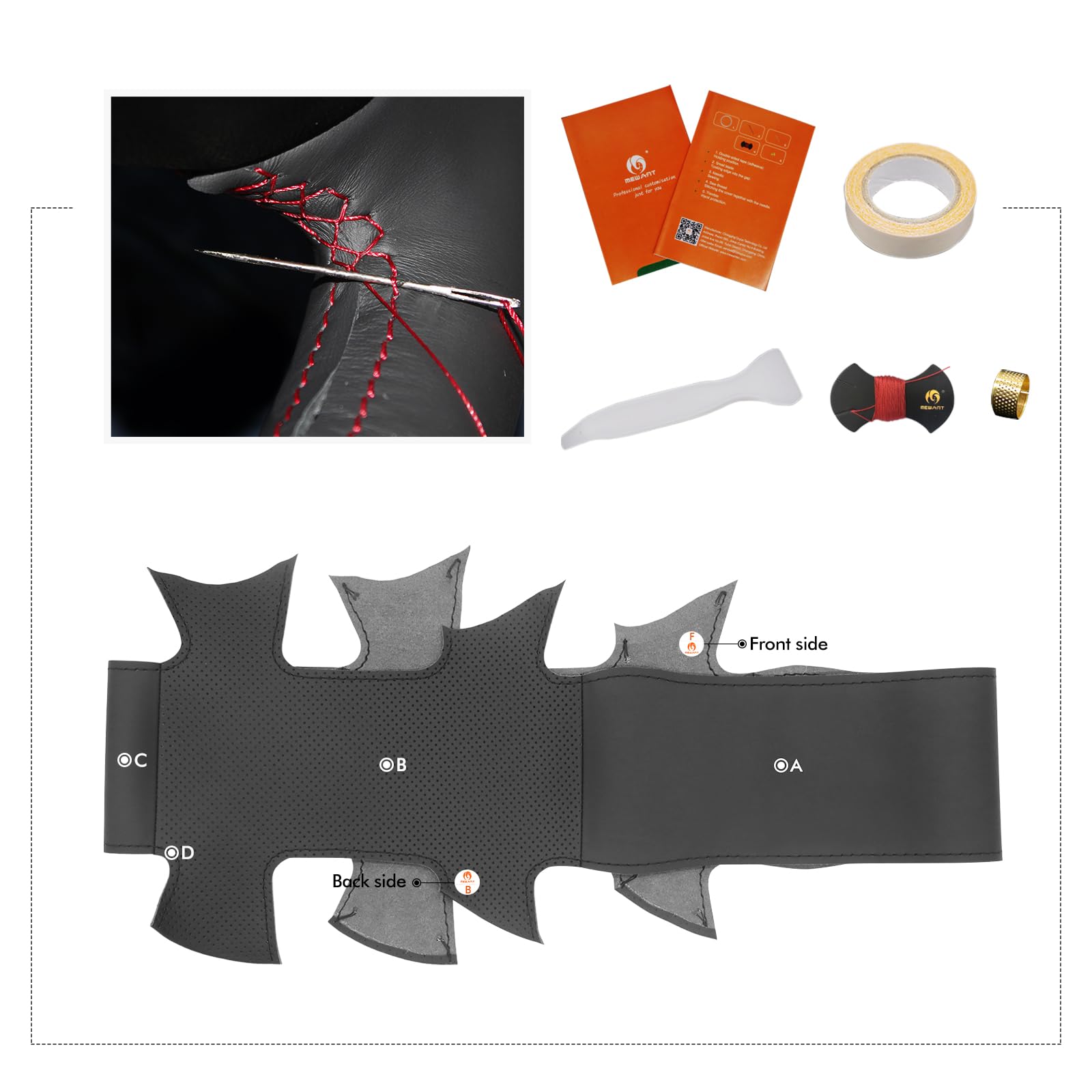 MEWANT Funda de Volante a Medida para Coser Ford Focus | Ford Focus MK1 1998-2004 volante / Ford Focus MK1 1998-2004 Transpirable Para Volantes Calefactados Duradero