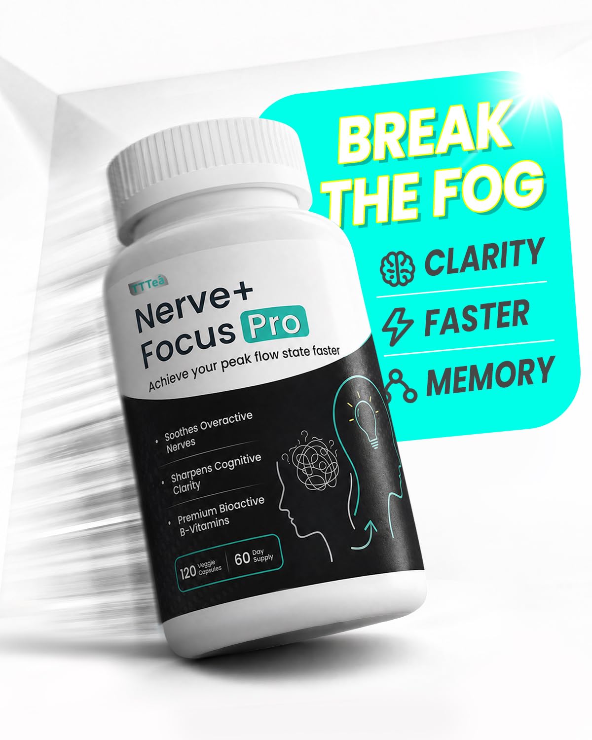 Nootropic Brain Supplement for Memory and Focus, Mental Clarity – with Alpha GPC, L-Theanine & b12,Ginkgo Biloba, Bacopa, Lion's Mane – Cognitive Support ，Achieve Peak Flow State，60 Day Supply