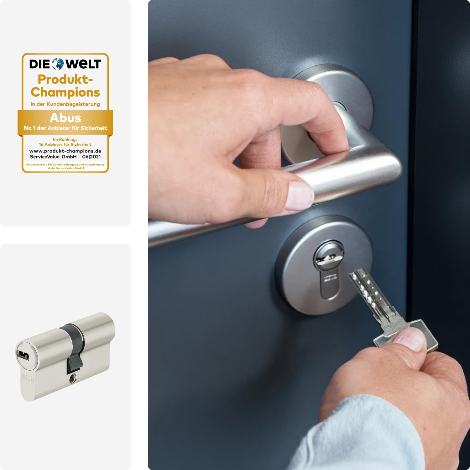 ABUS Cilindro Profilato D6XNP 40/45 con Carta Codice e 5 Chiavi - Doppio Cilindro Serratura Porta con Funzione Emergenza, 48303