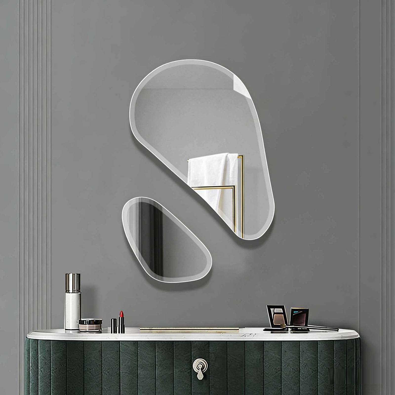 SXFSDOU Bevelled Frameless Wall Mounted Mirror Set, Irregular-Shaped Decorative for Bathroom, Living Room, Entryway, HD and Explosion-Proof Design