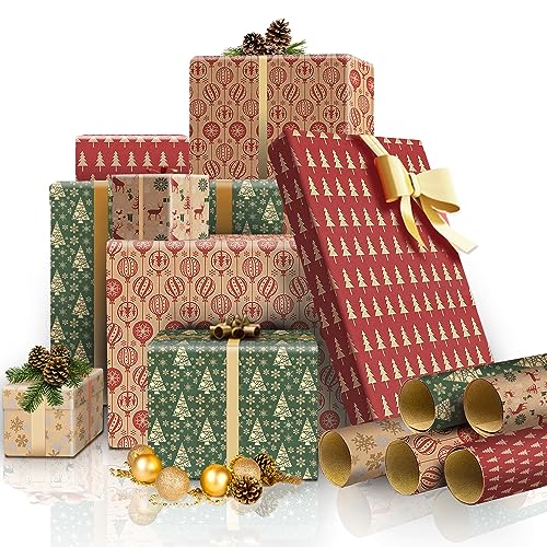 Weihnachtspapier Geschenkpapier 10 Blatt, Geschenkpapier Weihnachten Karte, Weihnachtsgeschenkpapier Natur, Geschenke Papier Weihnachten Braun Edel Vintage Basteln Recycling Set (50×70cm 10 Blatt B)