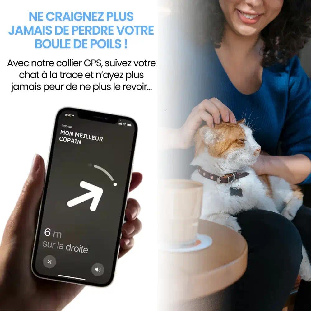My Peets Collier GPS pour Chat，Anti-étranglement, léger et réglable, Largeur 1 cm, Convient aux Chats de Toutes Tailles