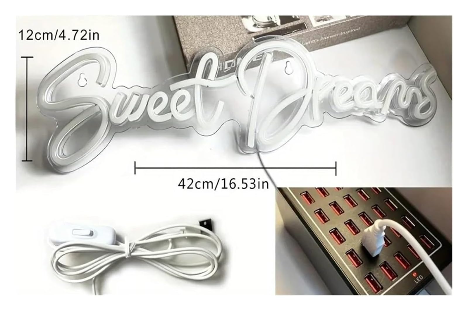 Insegne al neon sospese Sweet Dreams, insegna con lettere luminose, 42 cm x 12(Warm white)