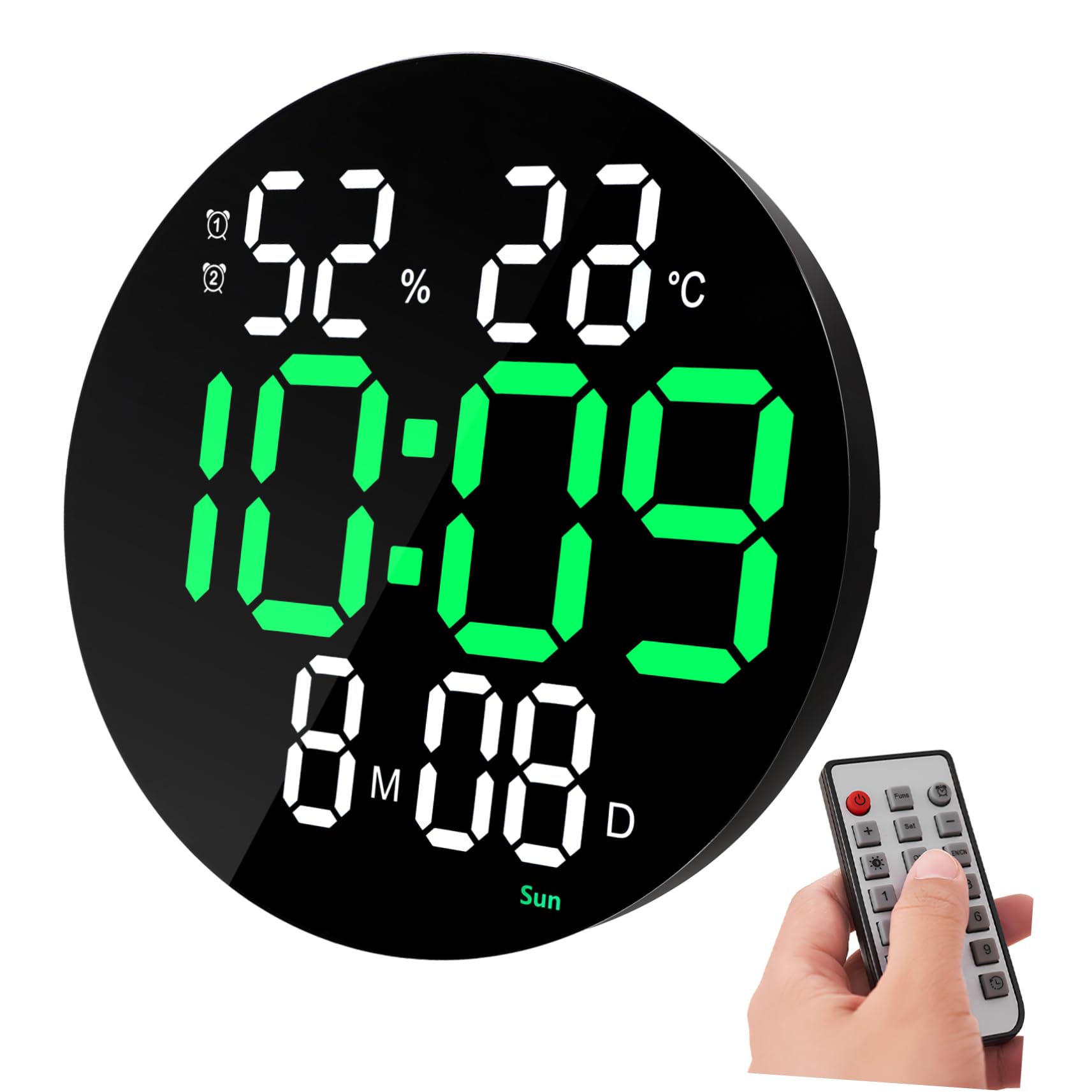 Alipis Reloj De Pared Digital Grande con Pantalla Led Control Remoto Funciones De Fecha Hora Temperatura Y Humedad para Cocina Sala Y Oficina