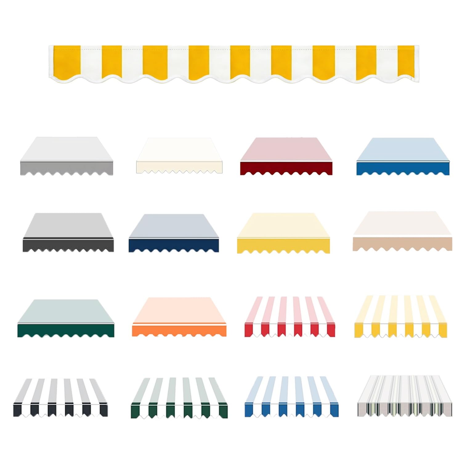 Awning Replacement Fabric Valance, Waterproof UV protection Canvas Cover, Sun Shade Shelter Solid or Striped Valance Canopy with Spline for Terrasse Patio Garden Balcony(Yellow White,350cm)