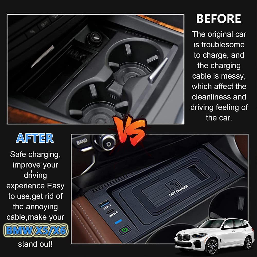 Caricatore Wireless Auto per BMW X5/X6 2014-2018 Consolle Centrale Accessorio, 15W Rapida Ricarica Telefono Pad per BMW X5 F15 2014-2018/X6 F16 2014-2019, Regalo per BMW Proprietari