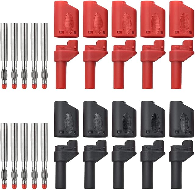 WMYCONGCONG 10 PCS Safety Fully Insulated 4mm Banana Plugs DIY Wire Solder Male Stackable Connectors with Jack Socket Adapters for Multimeter Test Leads Ends Probes