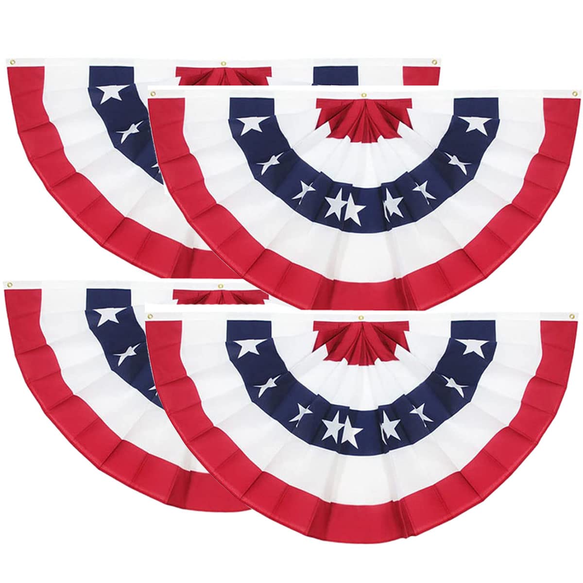 1.5X3FT Pleated Fan Flag 2 Pack Patriotic American Bunting Flags for 4th of July/President's Day/Veterans Day/Memorial Day Decoration, 2x4 Feet with Brass Grommets (Blue Red 4PCS 1.5x3FT)