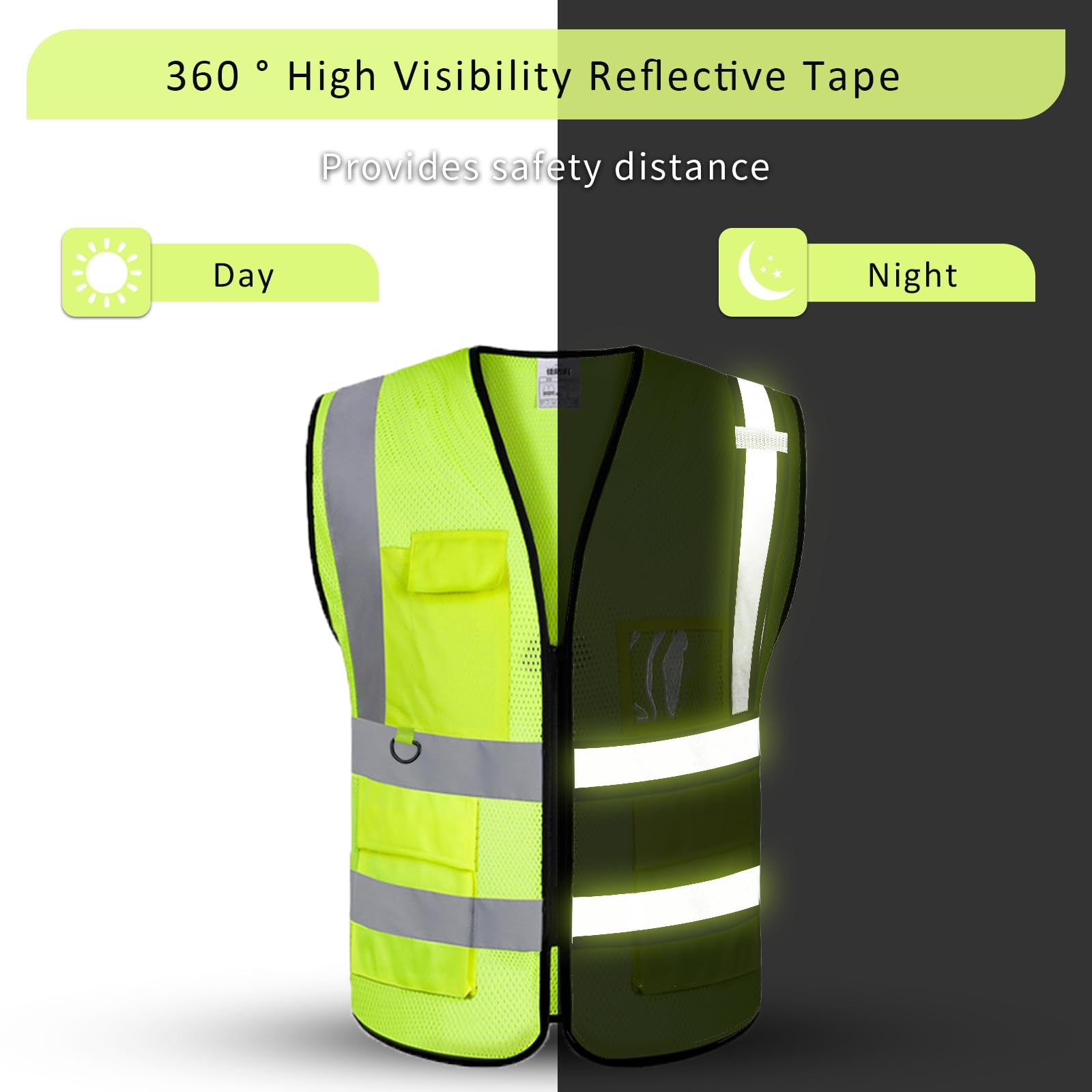 BeautyWill Security Vest,Safety Mesh Vest High Visibility Class 2 Reflective Construction Hi Vis Work Vest 5 pokects for men women(Yellow,M)